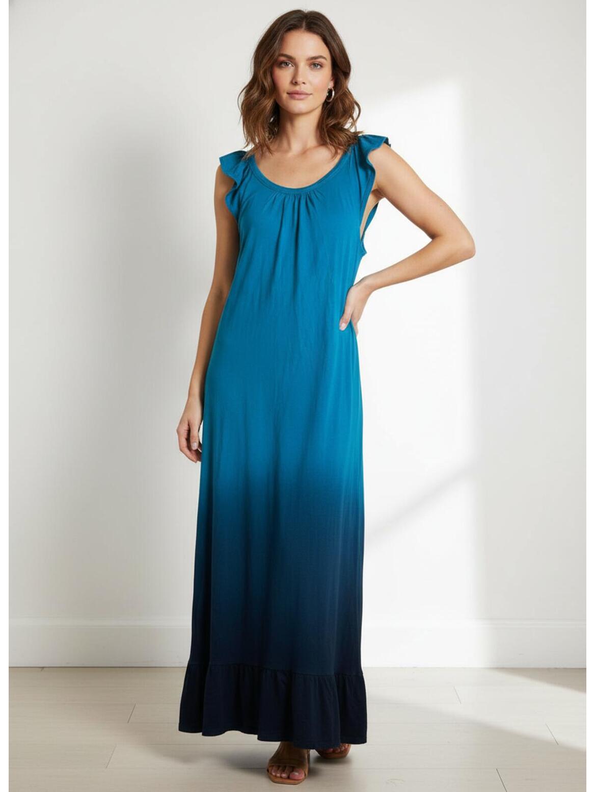 Teal Ombre Beachy Vacation Maxi Dress Large